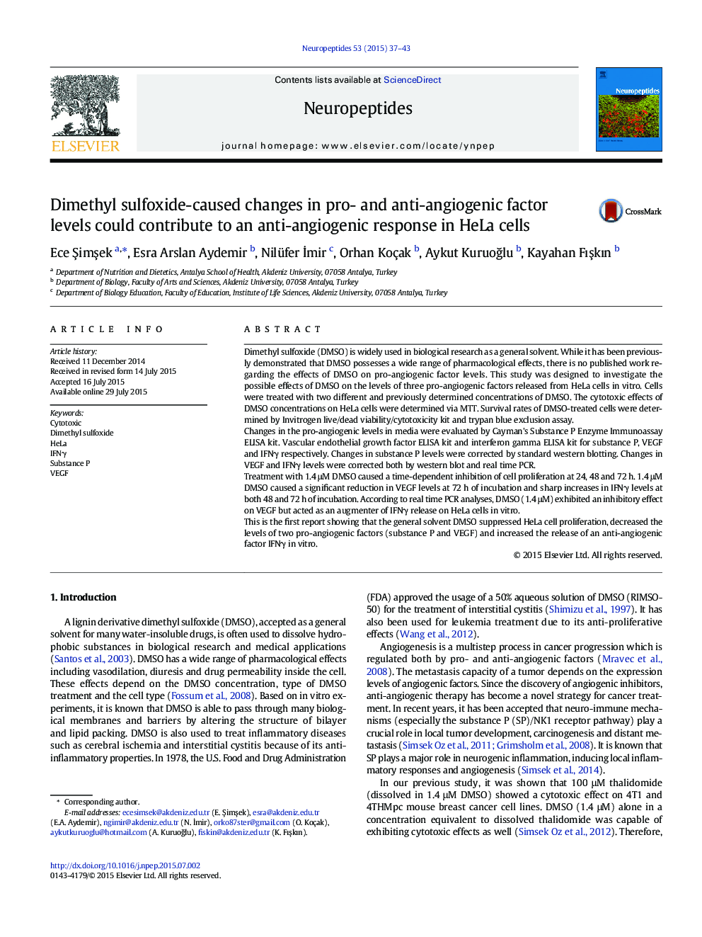 Dimethyl sulfoxide-caused changes in pro- and anti-angiogenic factor levels could contribute to an anti-angiogenic response in HeLa cells