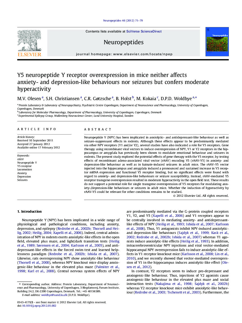 Y5 neuropeptide Y receptor overexpression in mice neither affects anxiety- and depression-like behaviours nor seizures but confers moderate hyperactivity