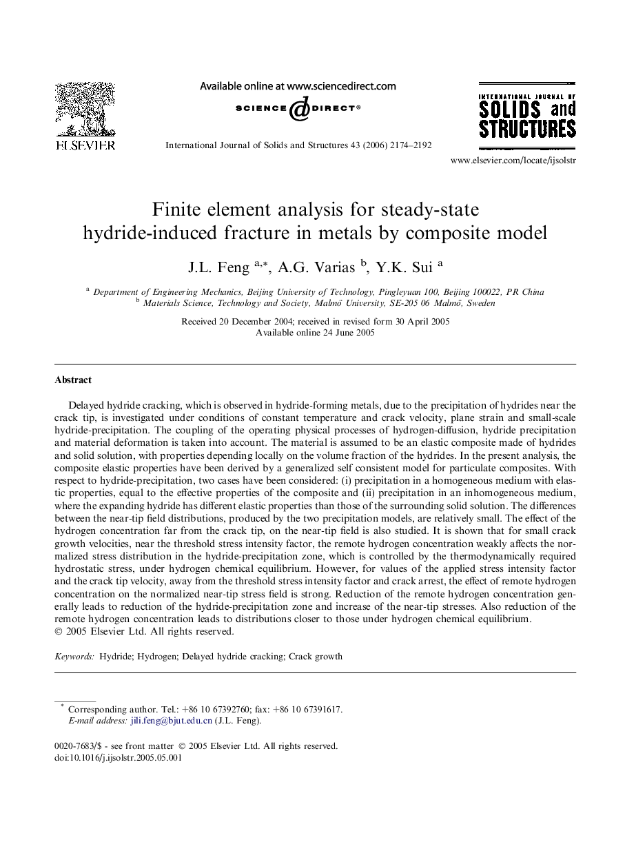 Finite element analysis for steady-state hydride-induced fracture in metals by composite model