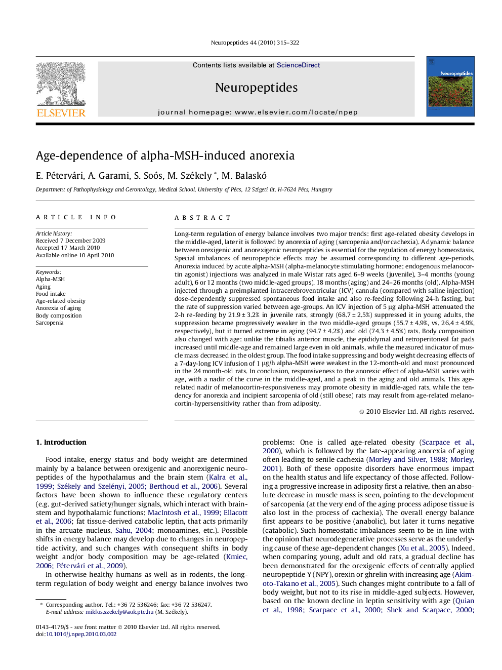 Age-dependence of alpha-MSH-induced anorexia