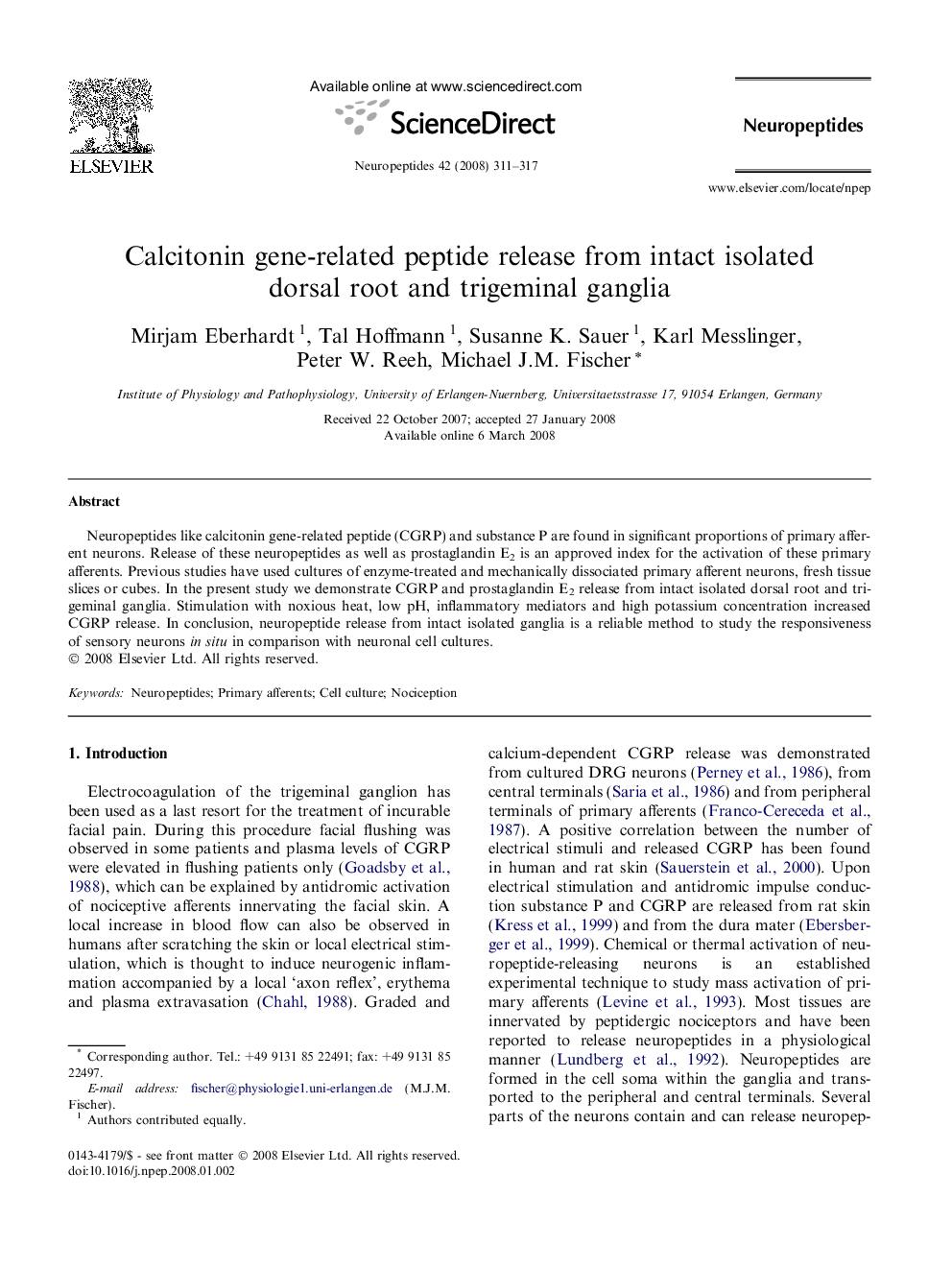 Calcitonin gene-related peptide release from intact isolated dorsal root and trigeminal ganglia