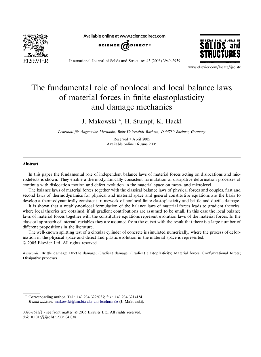 The fundamental role of nonlocal and local balance laws of material forces in finite elastoplasticity and damage mechanics