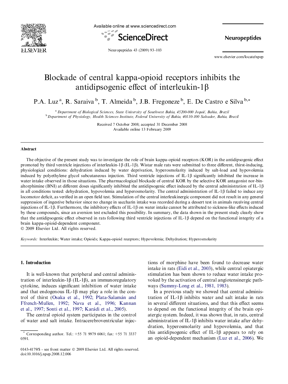 Blockade of central kappa-opioid receptors inhibits the antidipsogenic effect of interleukin-1β