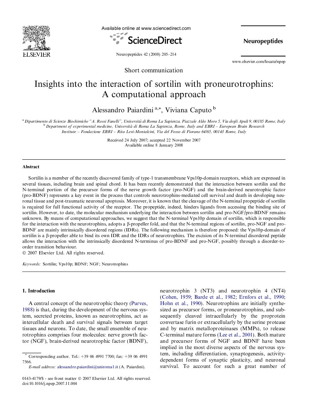 Insights into the interaction of sortilin with proneurotrophins: A computational approach