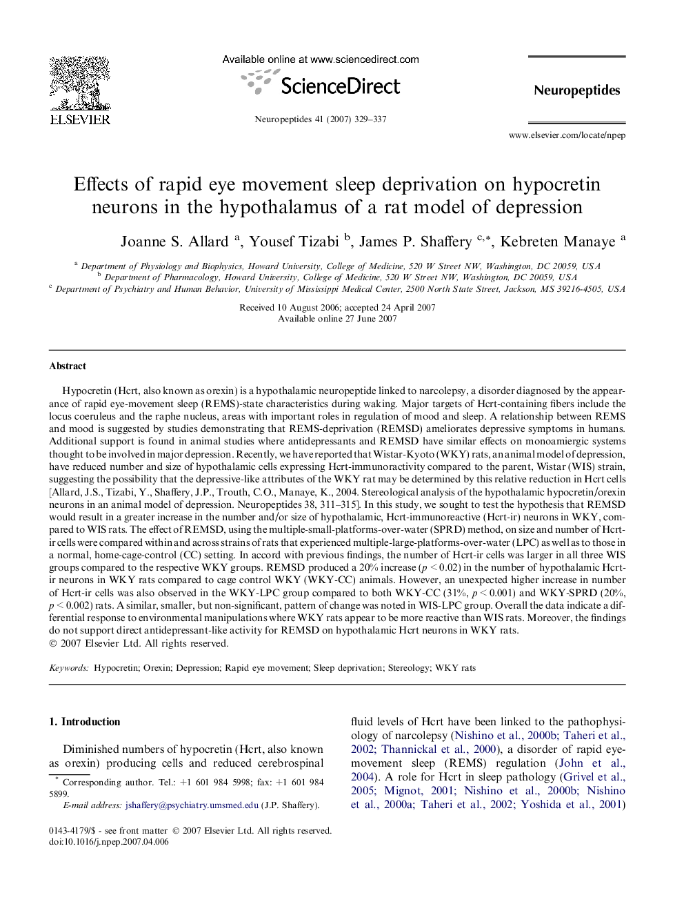 Effects of rapid eye movement sleep deprivation on hypocretin neurons in the hypothalamus of a rat model of depression