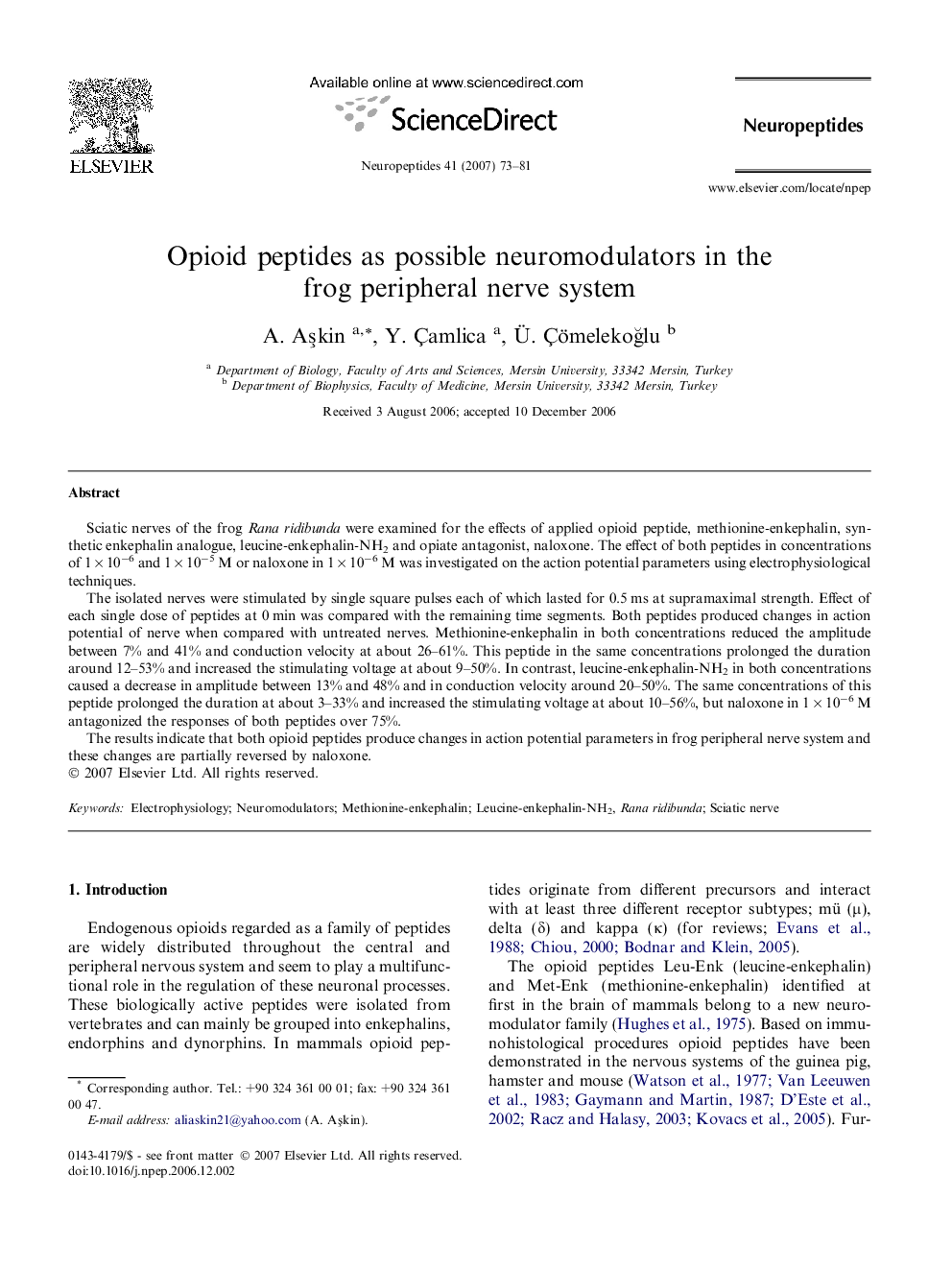 Opioid peptides as possible neuromodulators in the frog peripheral nerve system