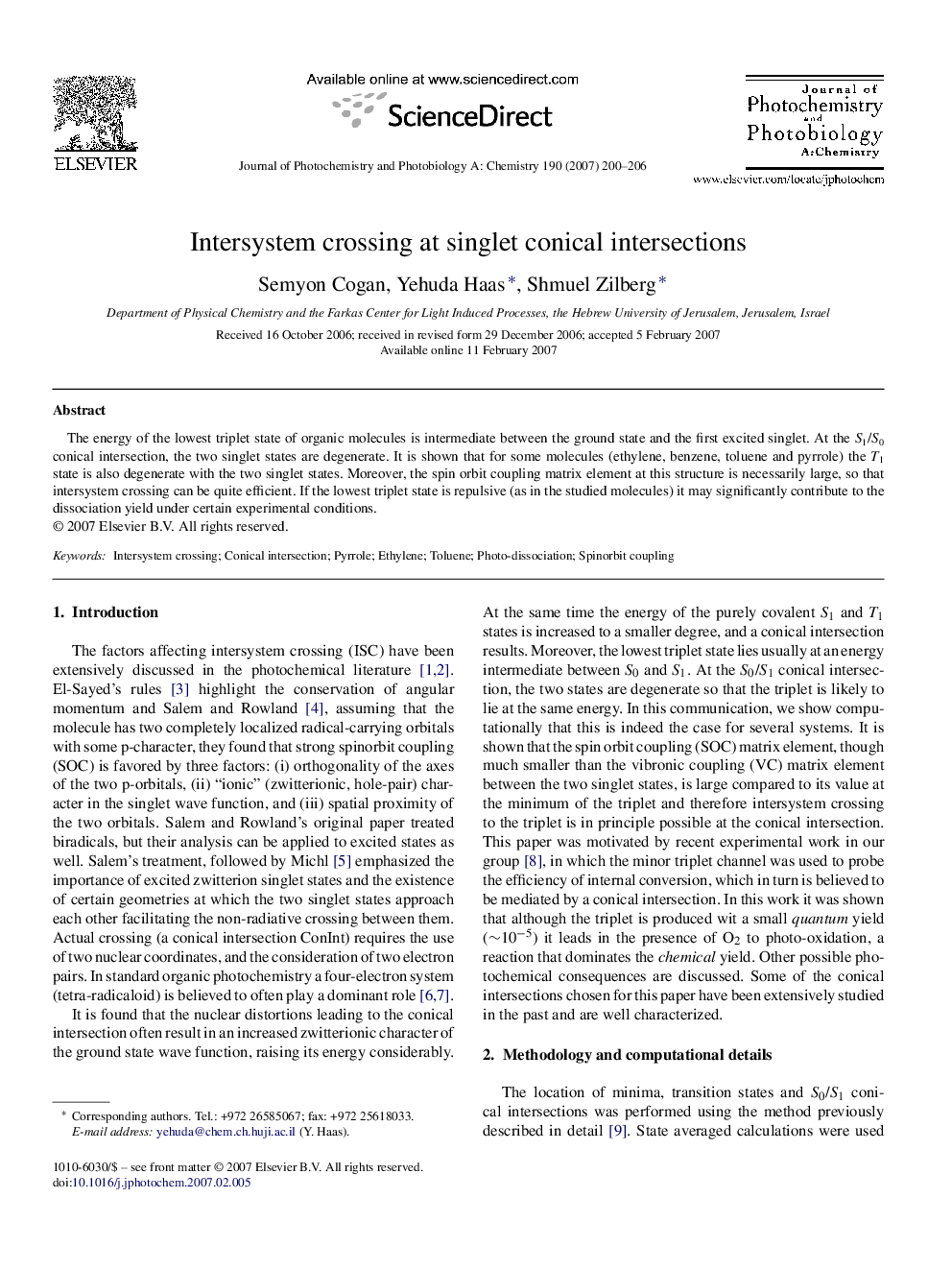 Intersystem crossing at singlet conical intersections