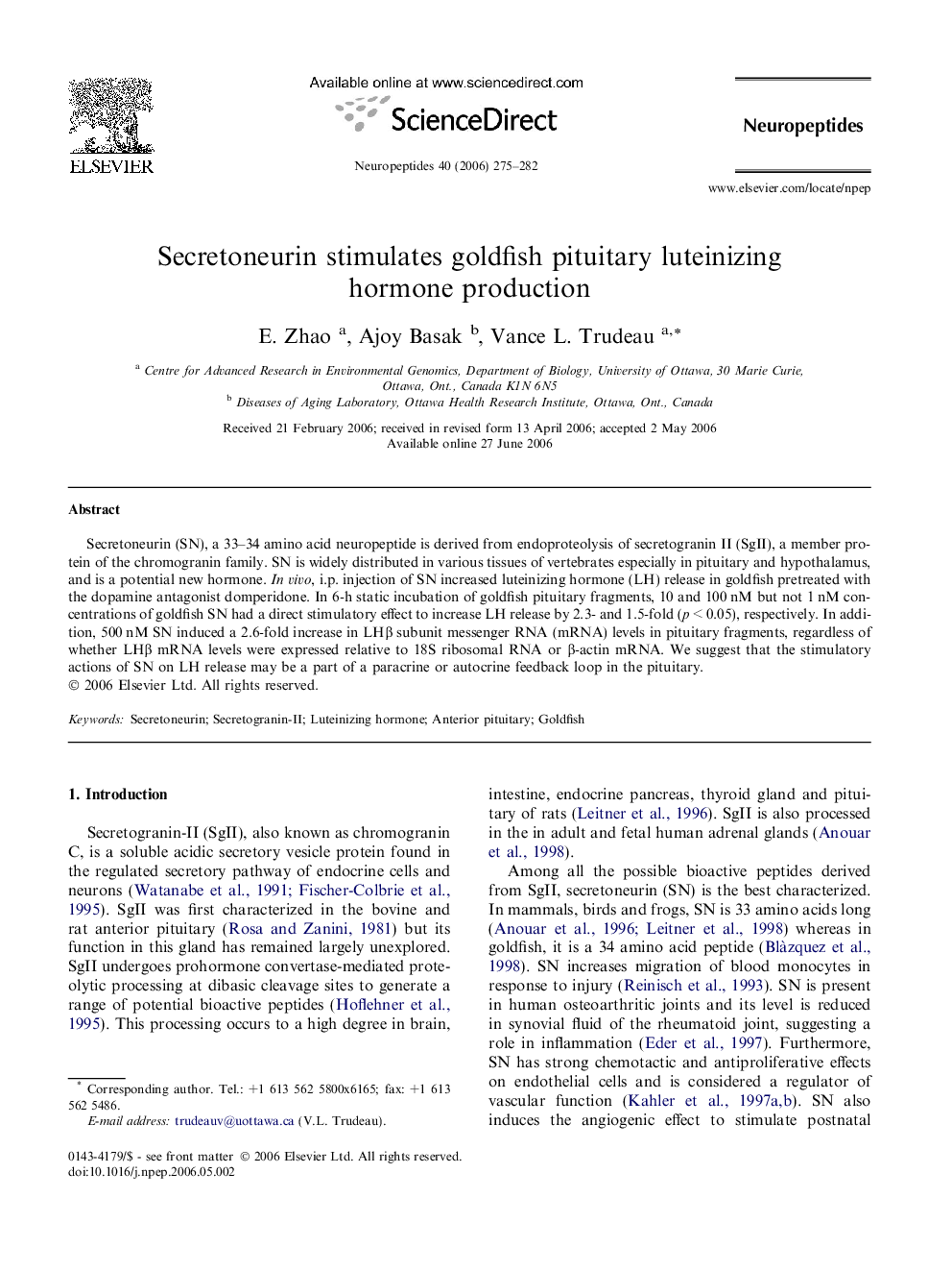 Secretoneurin stimulates goldfish pituitary luteinizing hormone production