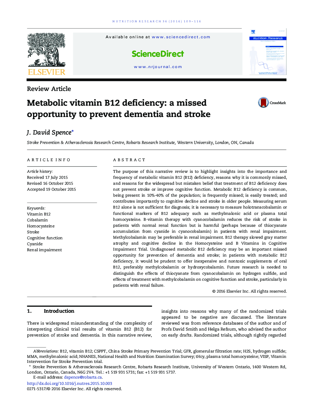 Metabolic vitamin B12 deficiency: a missed opportunity to prevent dementia and stroke