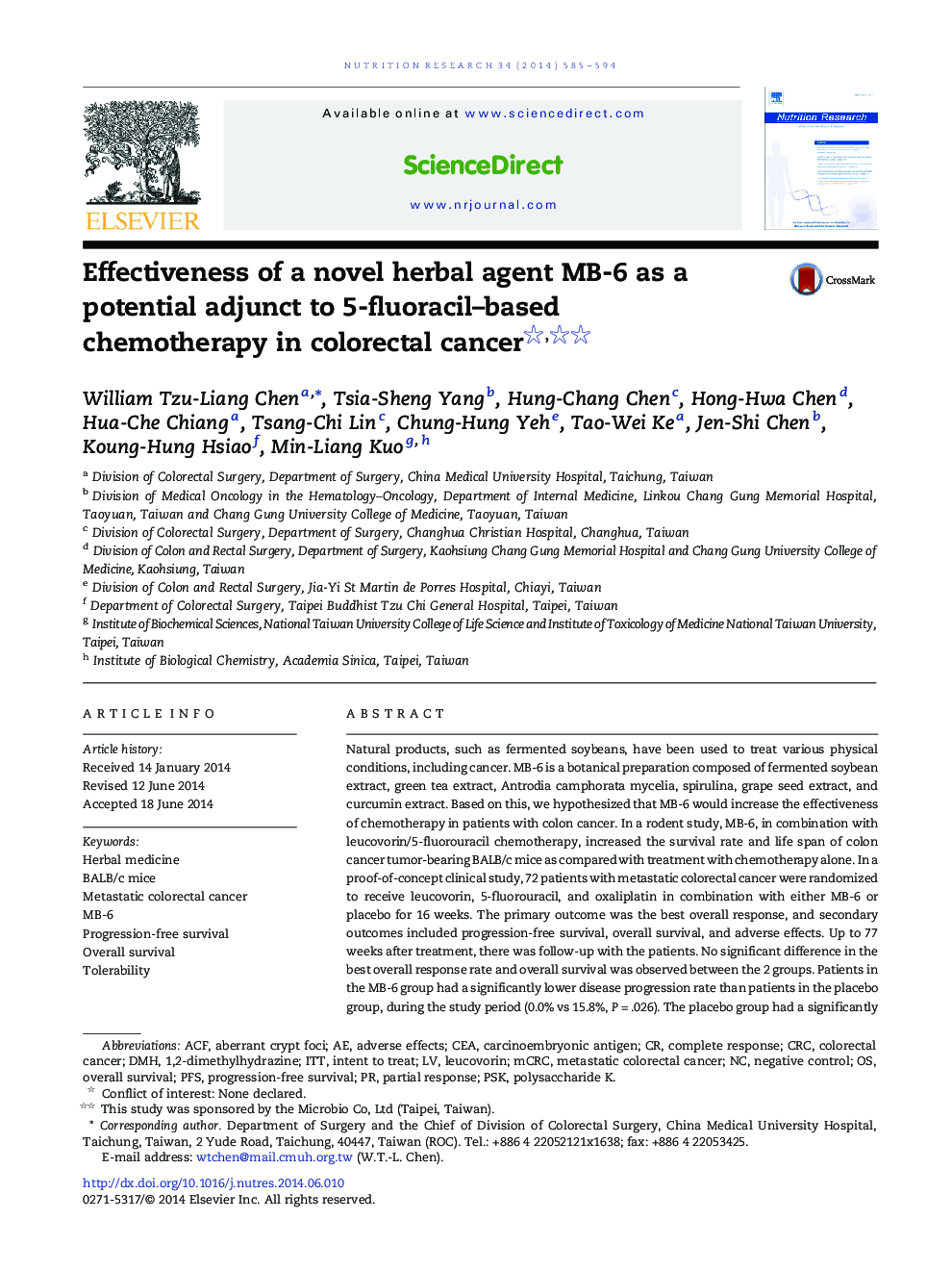 Effectiveness of a novel herbal agent MB-6 as a potential adjunct to 5-fluoracil–based chemotherapy in colorectal cancer 