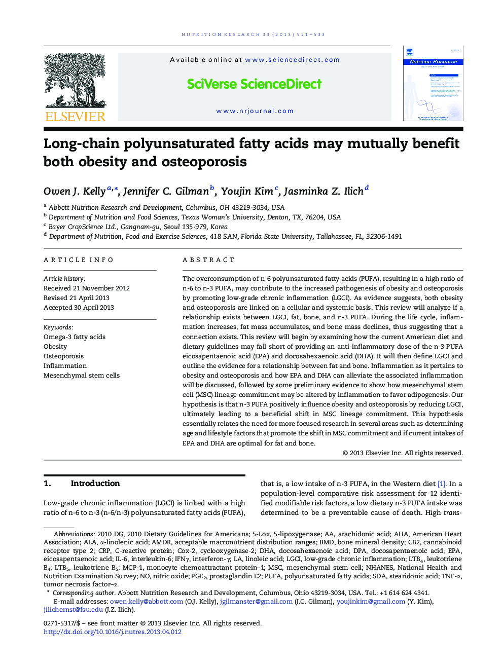 Long-chain polyunsaturated fatty acids may mutually benefit both obesity and osteoporosis