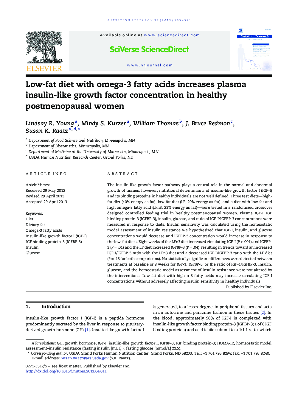 Low-fat diet with omega-3 fatty acids increases plasma insulin-like growth factor concentration in healthy postmenopausal women