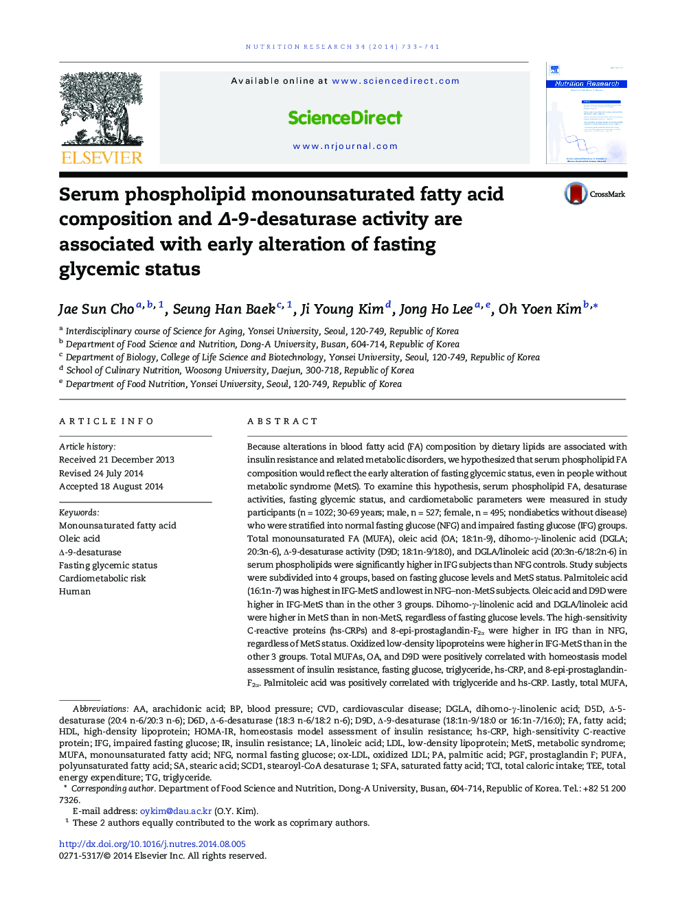 Serum phospholipid monounsaturated fatty acid composition and Δ-9-desaturase activity are associated with early alteration of fasting glycemic status