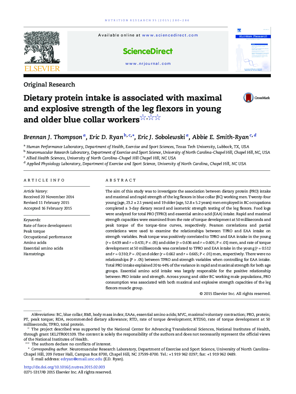 Dietary protein intake is associated with maximal and explosive strength of the leg flexors in young and older blue collar workers 