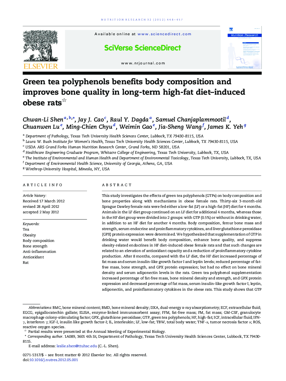 Green tea polyphenols benefits body composition and improves bone quality in long-term high-fat diet–induced obese rats 