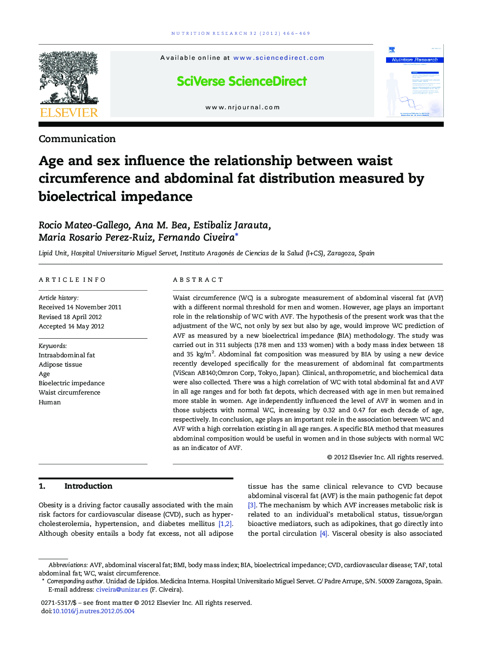 Age and sex influence the relationship between waist circumference and abdominal fat distribution measured by bioelectrical impedance