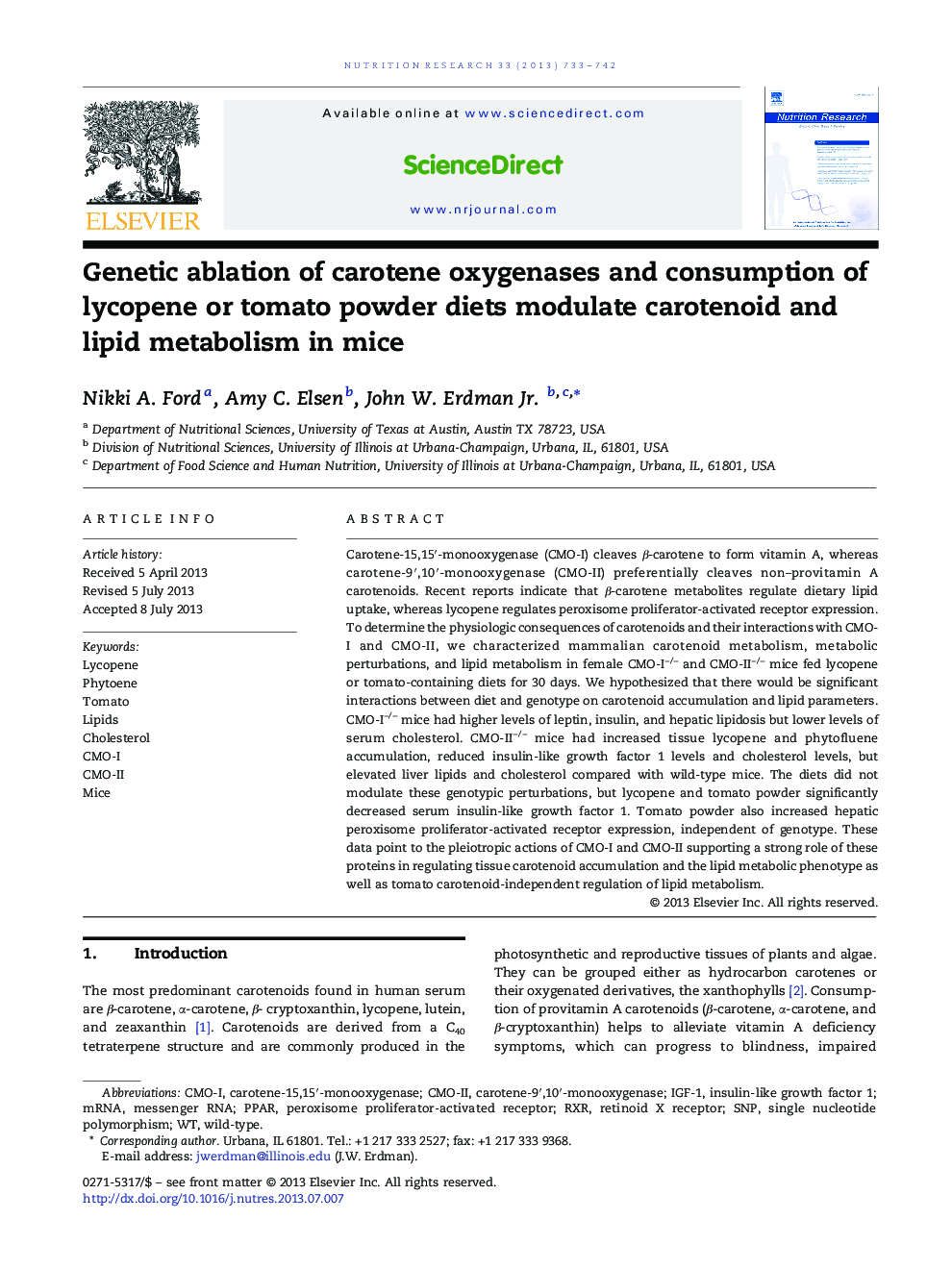 Genetic ablation of carotene oxygenases and consumption of lycopene or tomato powder diets modulate carotenoid and lipid metabolism in mice
