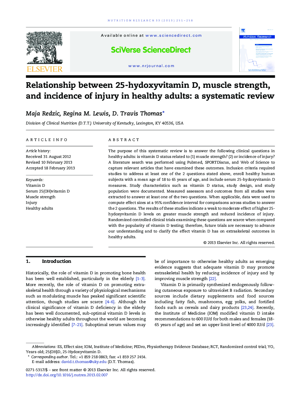 Relationship between 25-hydoxyvitamin D, muscle strength, and incidence of injury in healthy adults: a systematic review