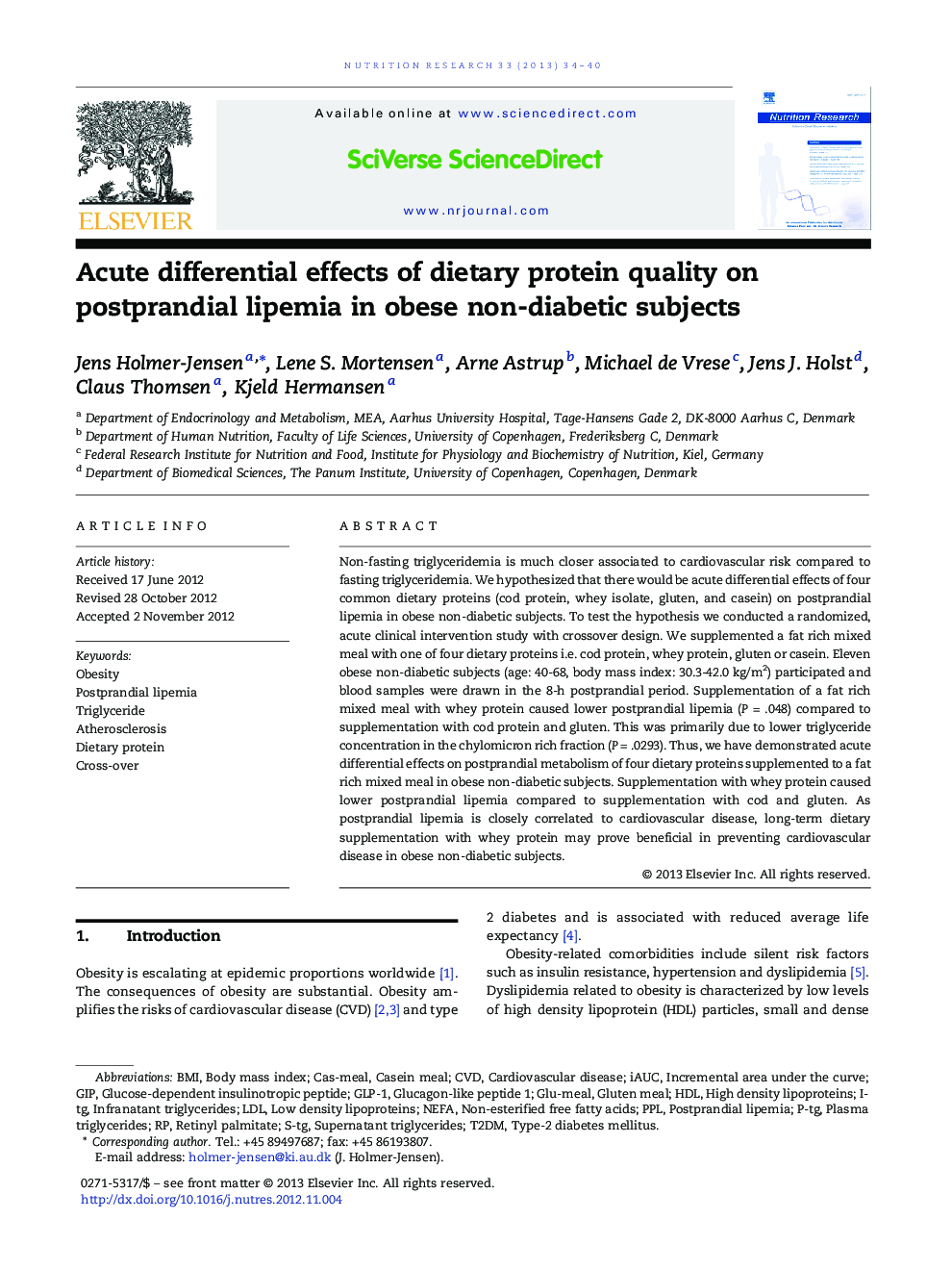 Acute differential effects of dietary protein quality on postprandial lipemia in obese non-diabetic subjects