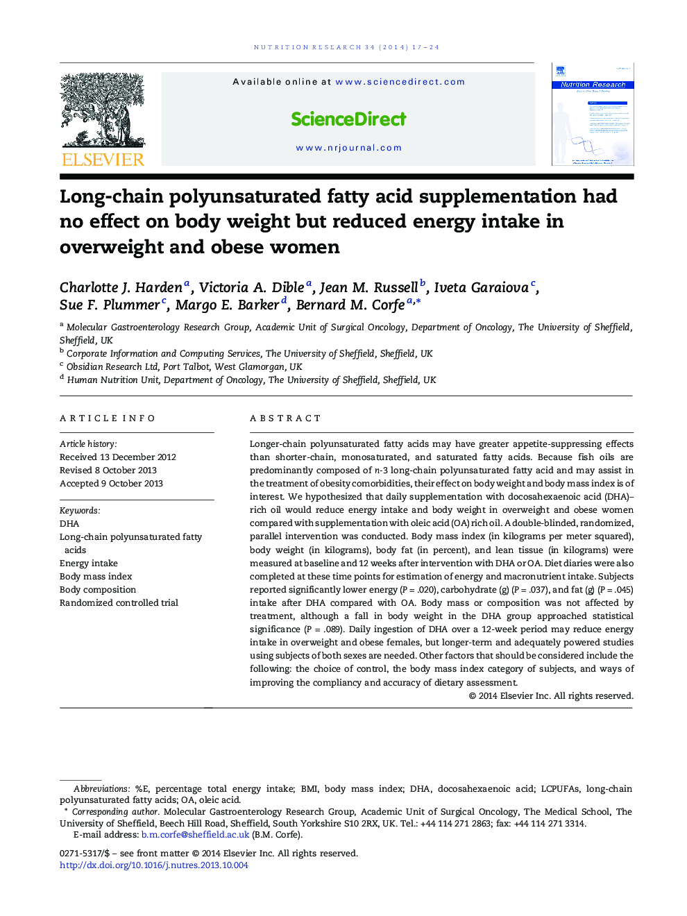 Long-chain polyunsaturated fatty acid supplementation had no effect on body weight but reduced energy intake in overweight and obese women