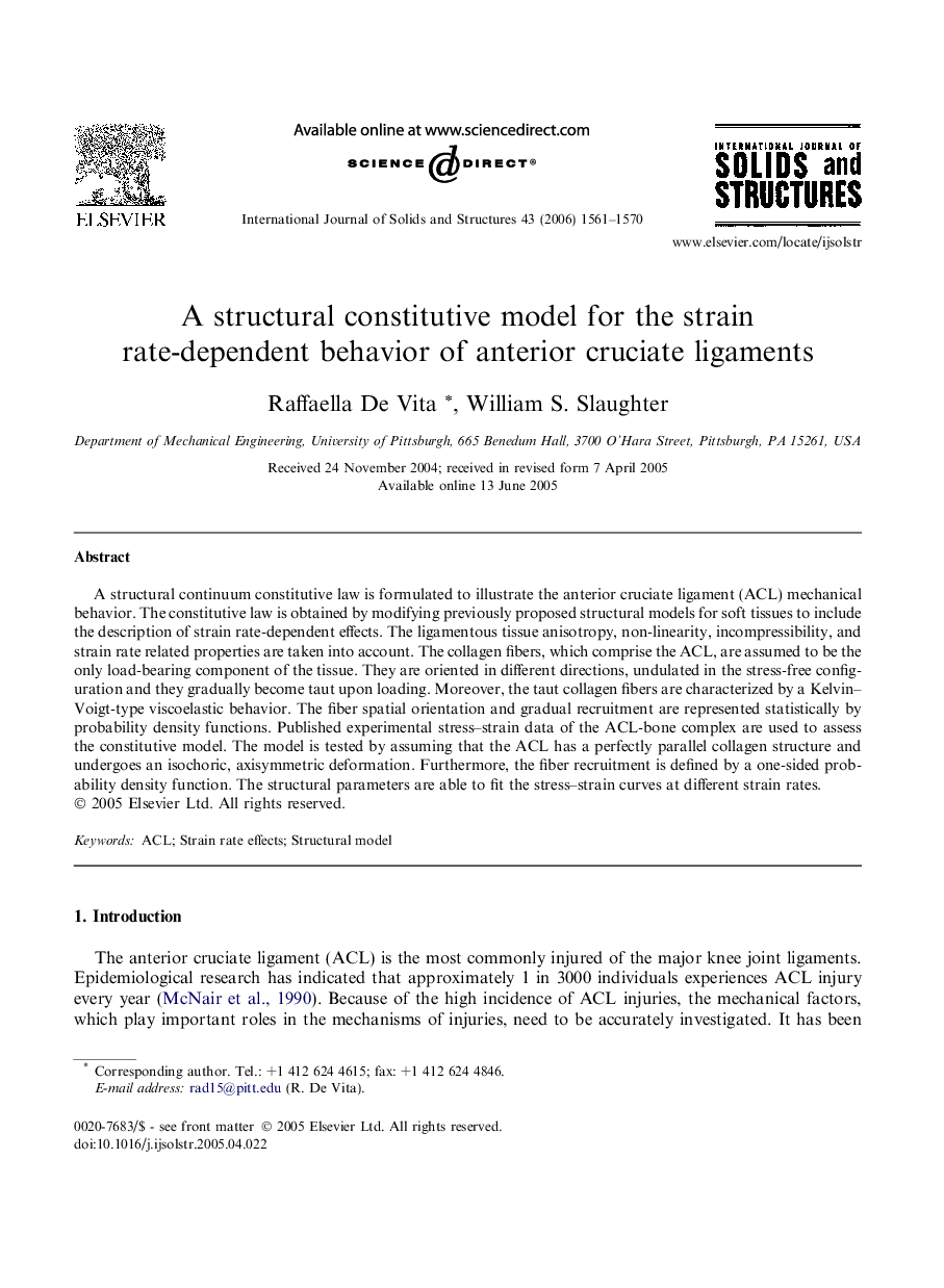 A structural constitutive model for the strain rate-dependent behavior of anterior cruciate ligaments