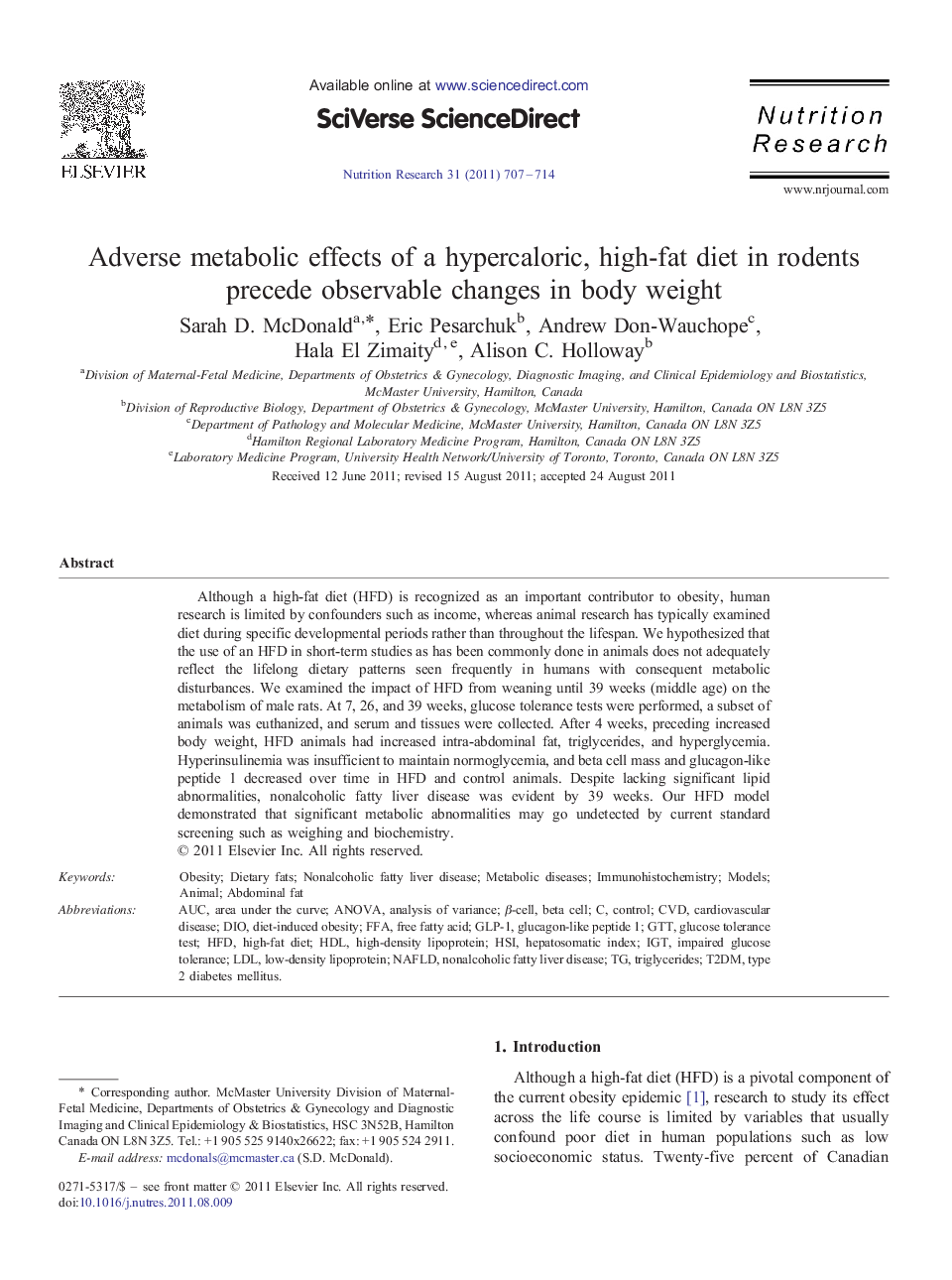 Adverse metabolic effects of a hypercaloric, high-fat diet in rodents precede observable changes in body weight