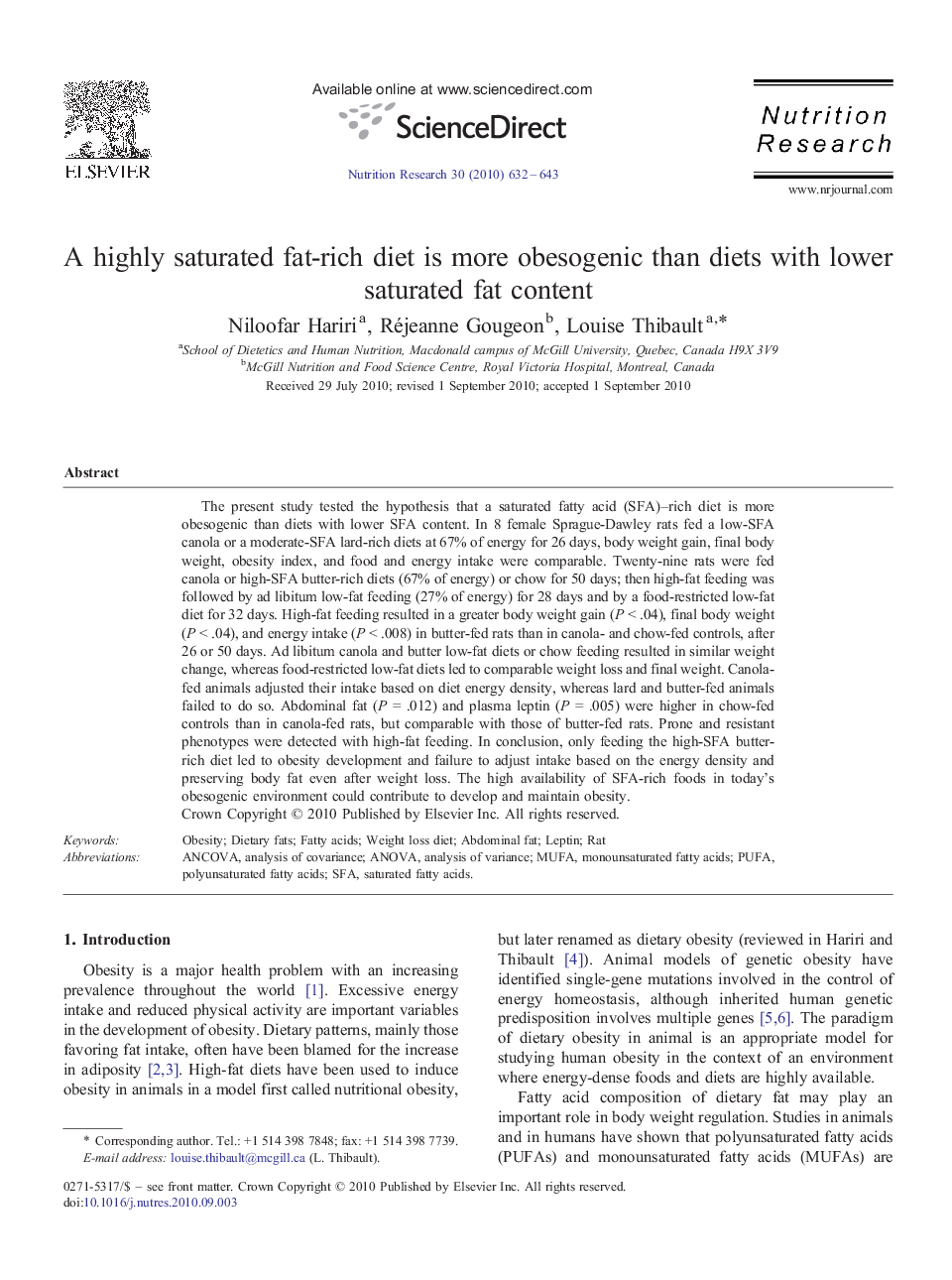 A highly saturated fat-rich diet is more obesogenic than diets with lower saturated fat content