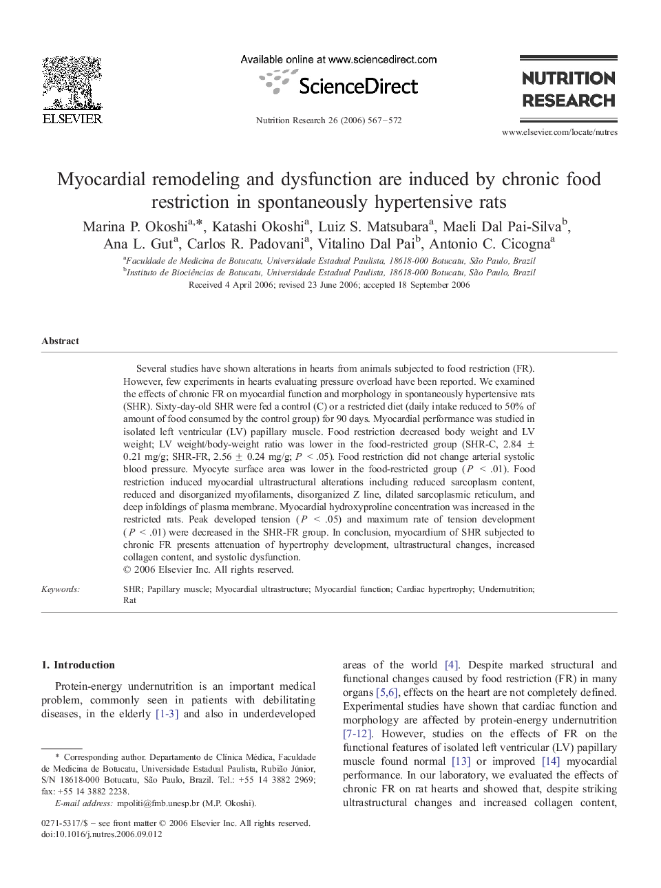 Myocardial remodeling and dysfunction are induced by chronic food restriction in spontaneously hypertensive rats