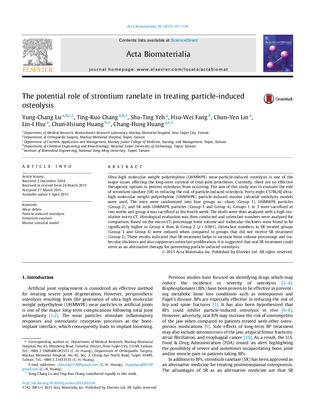 The potential role of strontium ranelate in treating particle-induced osteolysis