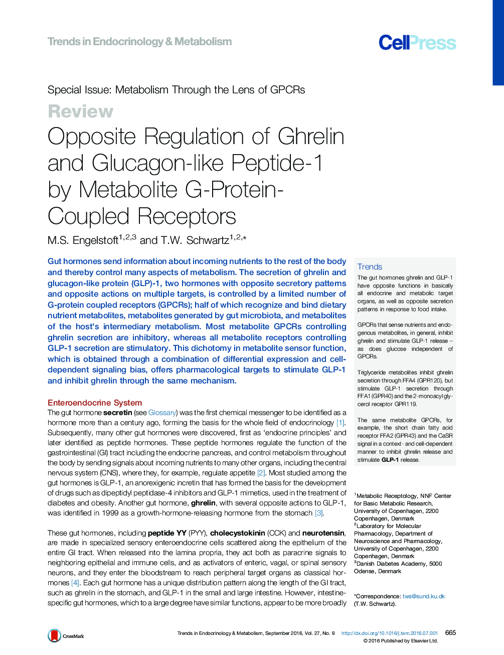 Opposite Regulation of Ghrelin and Glucagon-like Peptide-1 by Metabolite G-Protein-Coupled Receptors