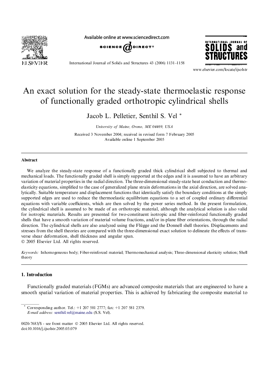 An exact solution for the steady-state thermoelastic response of functionally graded orthotropic cylindrical shells