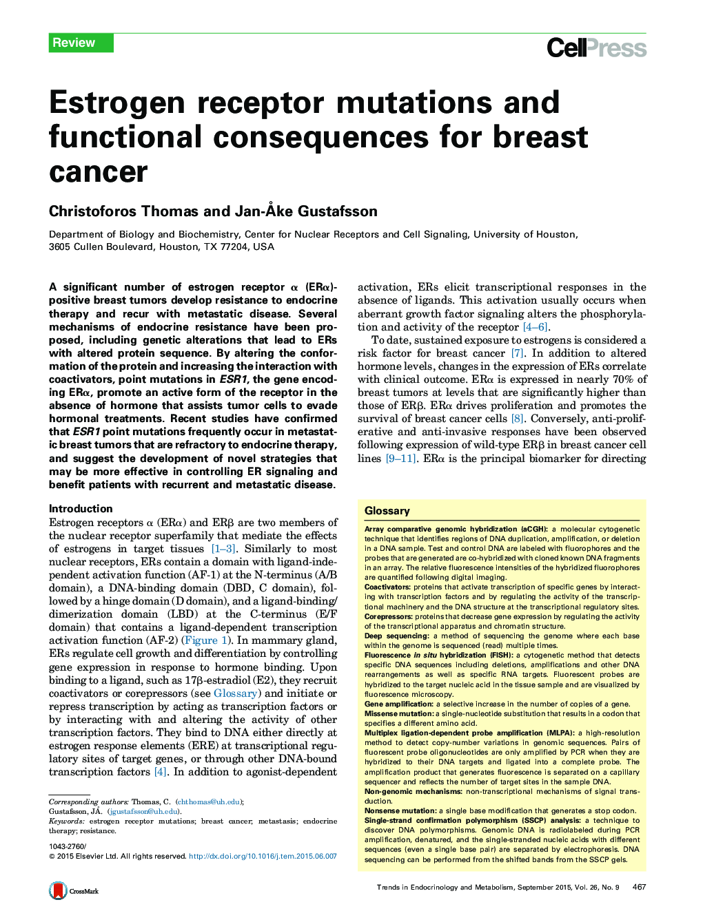 جهش گیرنده های استروژن و پیامدهای عملکردی برای سرطان پستان 