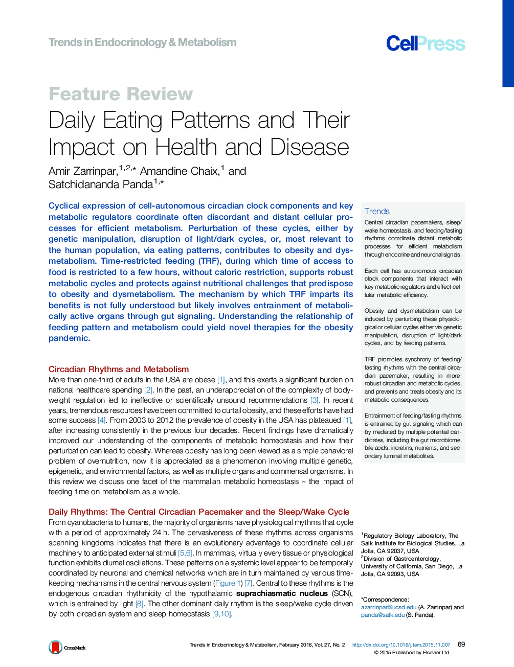 Daily Eating Patterns and Their Impact on Health and Disease