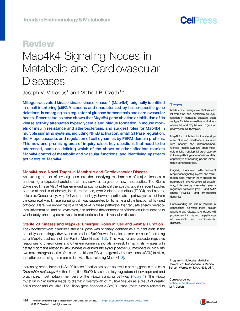 Map4k4 Signaling Nodes in Metabolic and Cardiovascular Diseases