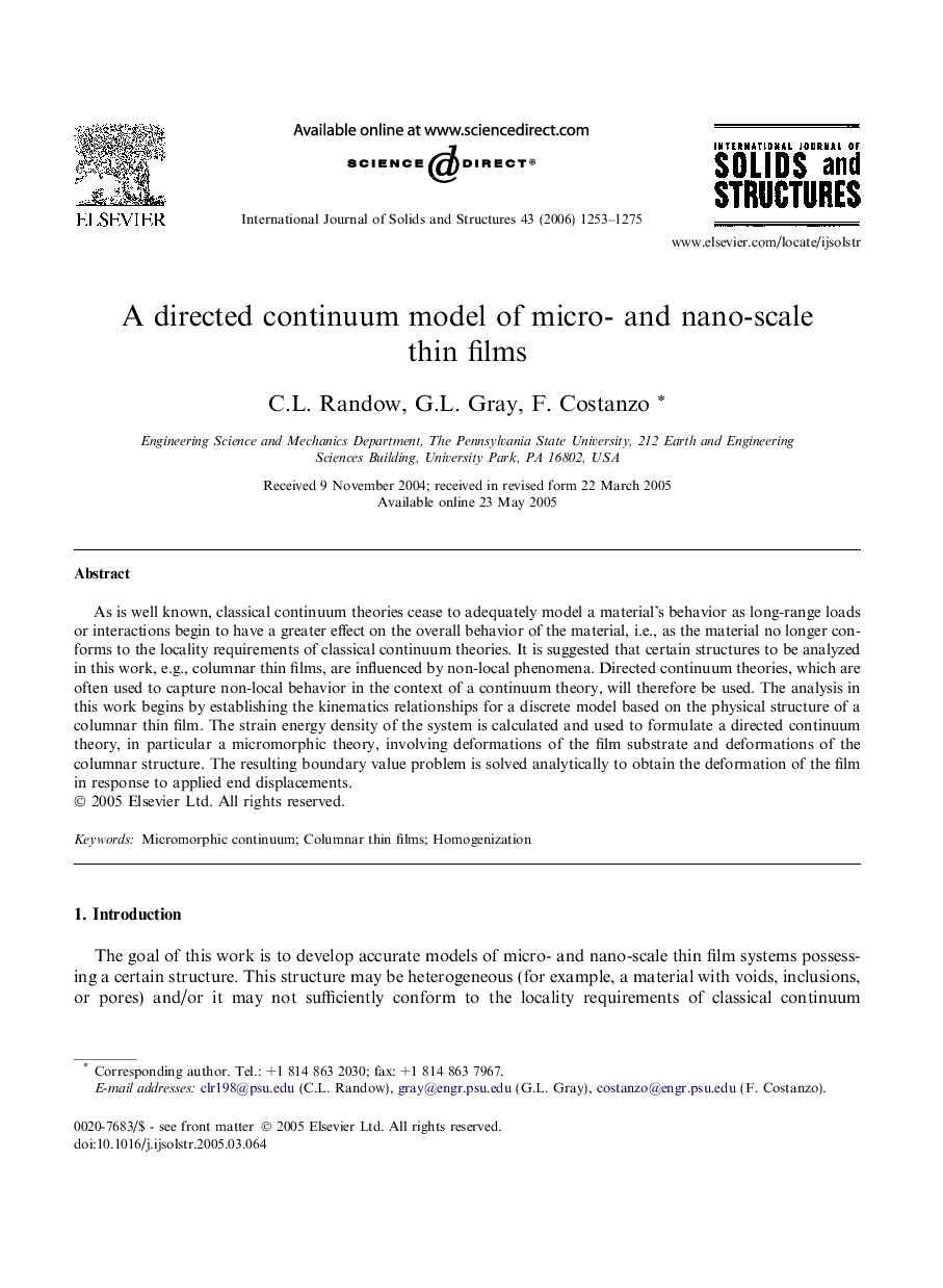 A directed continuum model of micro- and nano-scale thin films