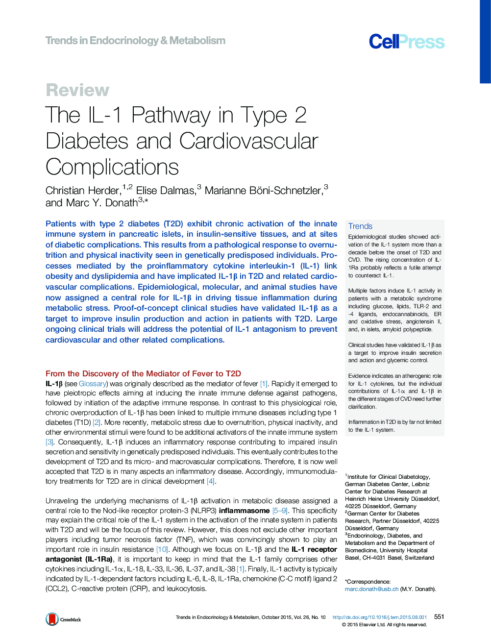 The IL-1 Pathway in Type 2 Diabetes and Cardiovascular Complications