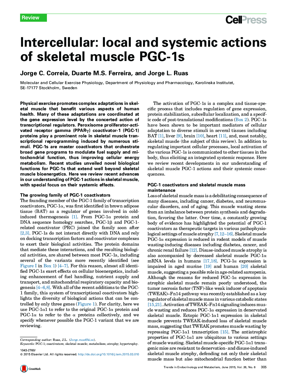 Intercellular: local and systemic actions of skeletal muscle PGC-1s