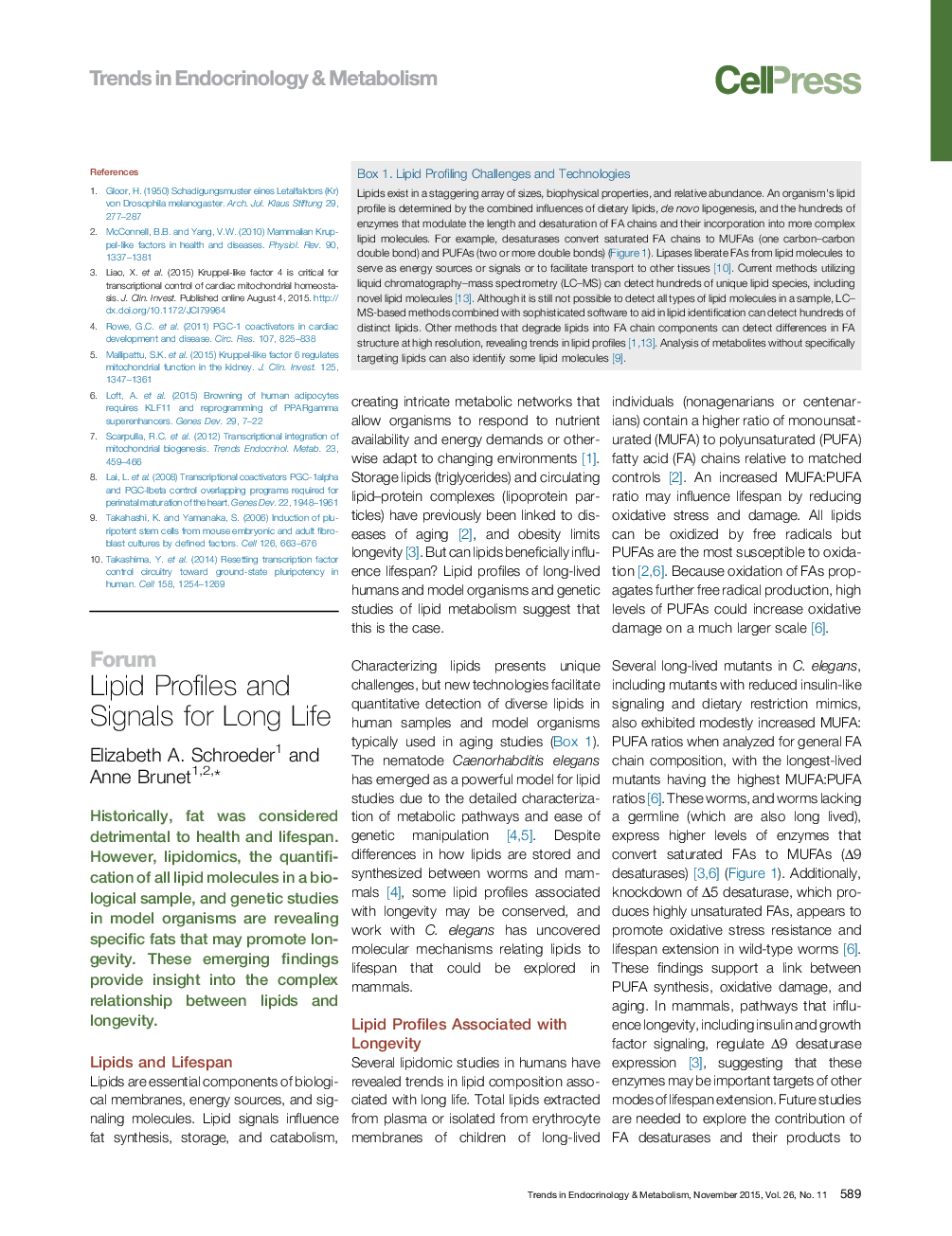 Lipid Profiles and Signals for Long Life