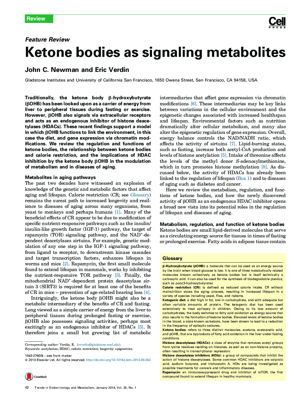 Ketone bodies as signaling metabolites