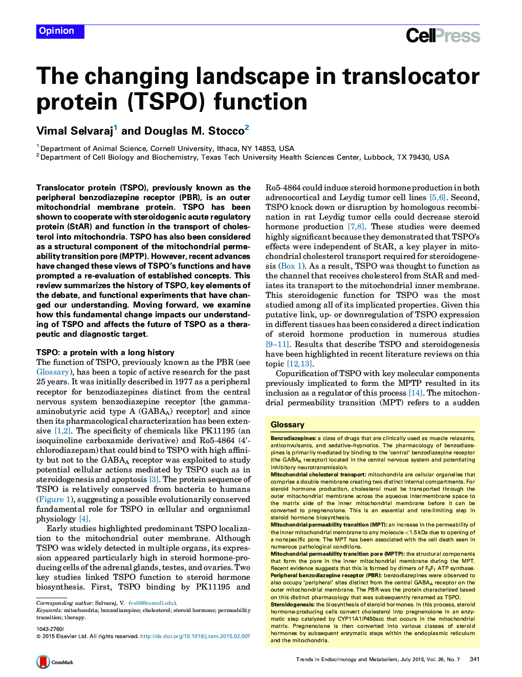The changing landscape in translocator protein (TSPO) function