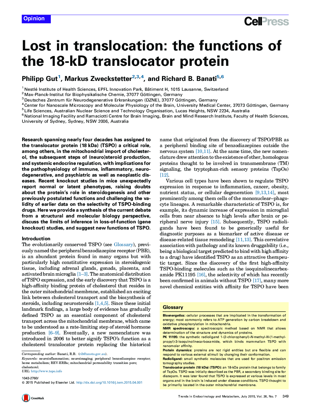 Lost in translocation: the functions of the 18-kD translocator protein