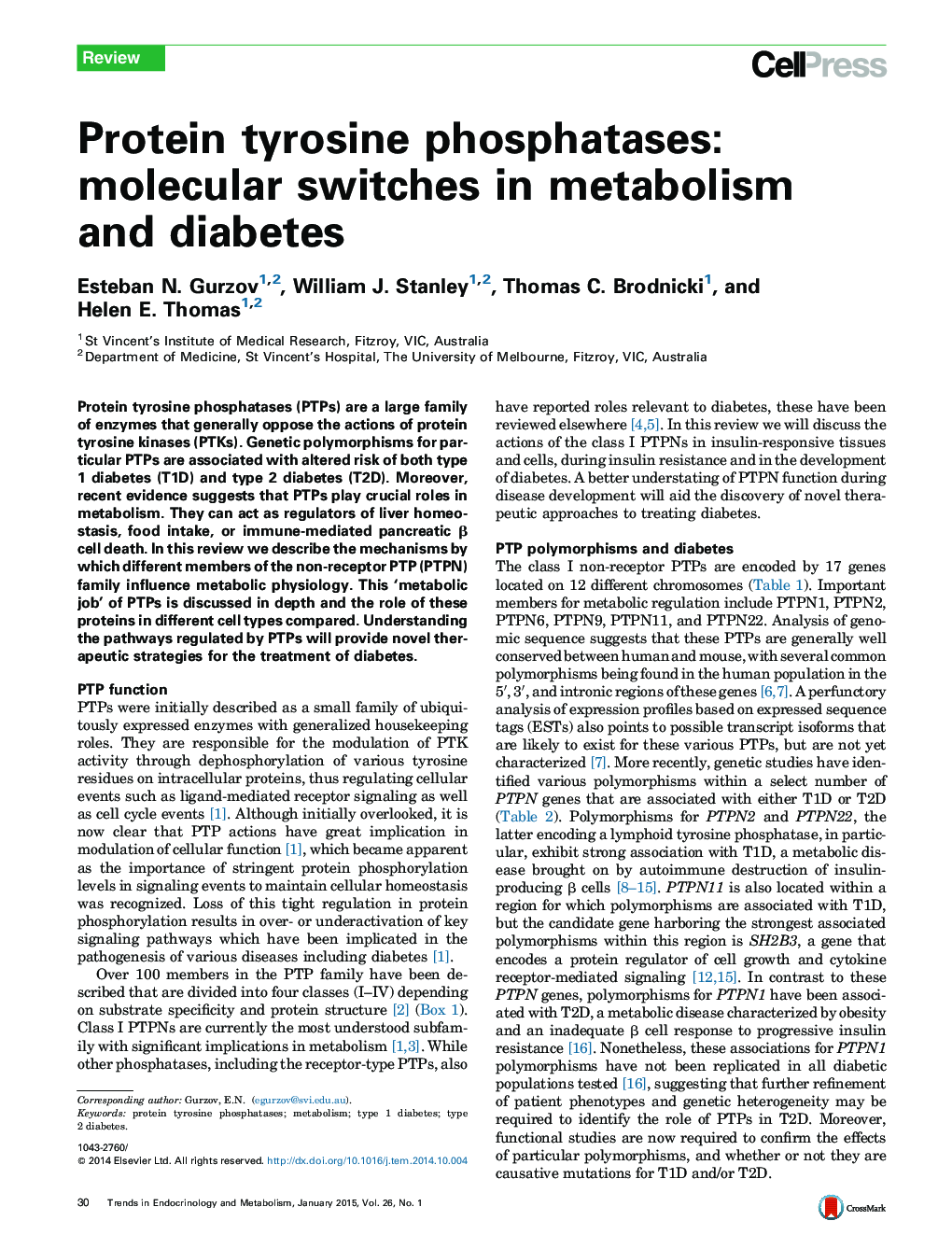 پروتئین تیروزین فسفاتاز: سوئیچ مولکولی در متابولیسم و ​​دیابت 