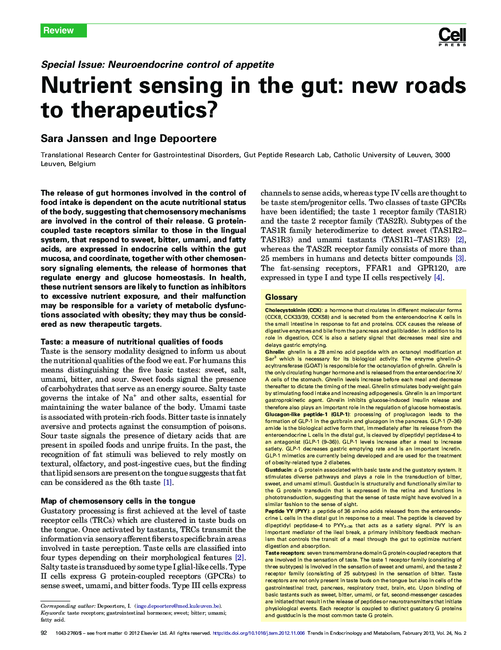 Nutrient sensing in the gut: new roads to therapeutics?