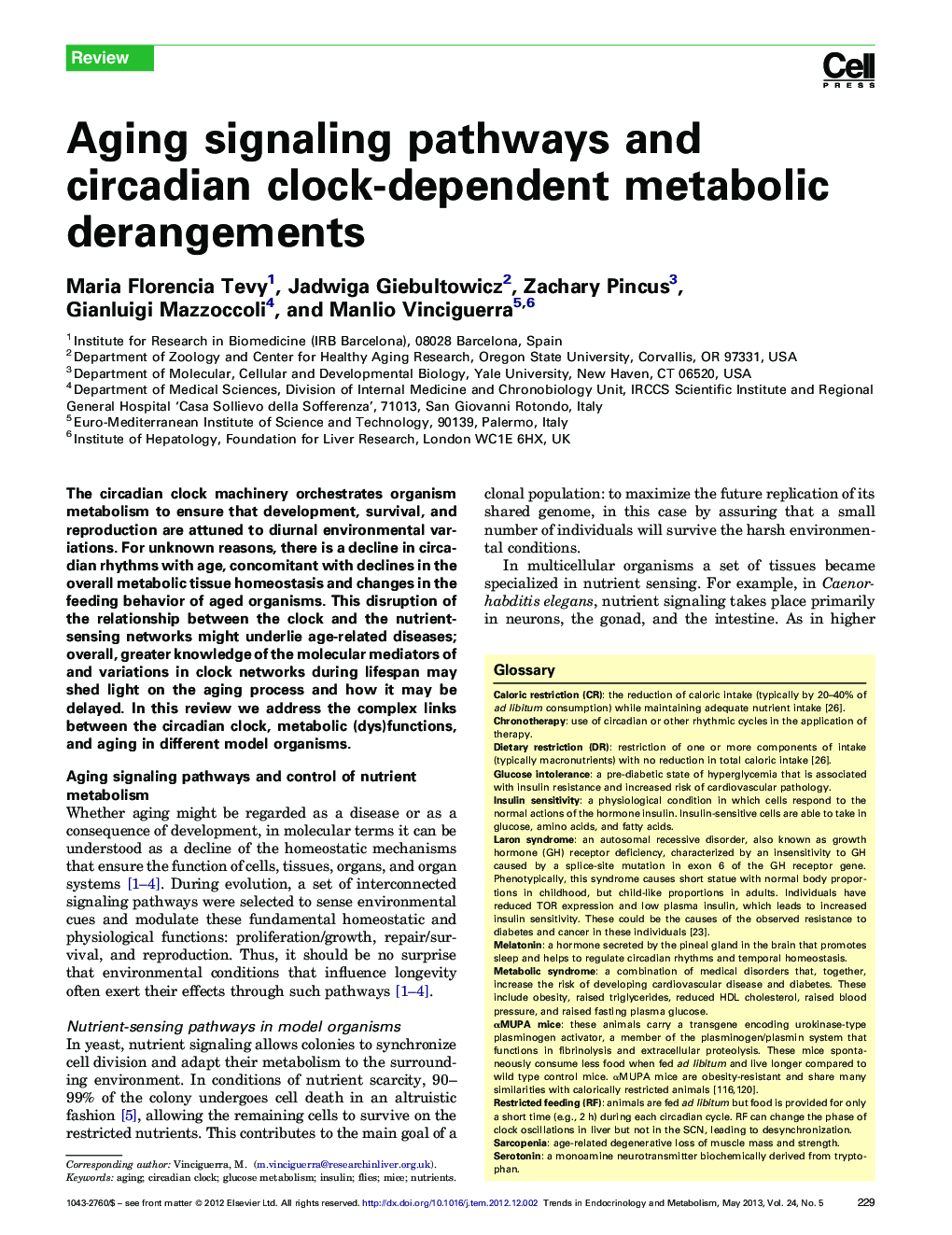 Aging signaling pathways and circadian clock-dependent metabolic derangements