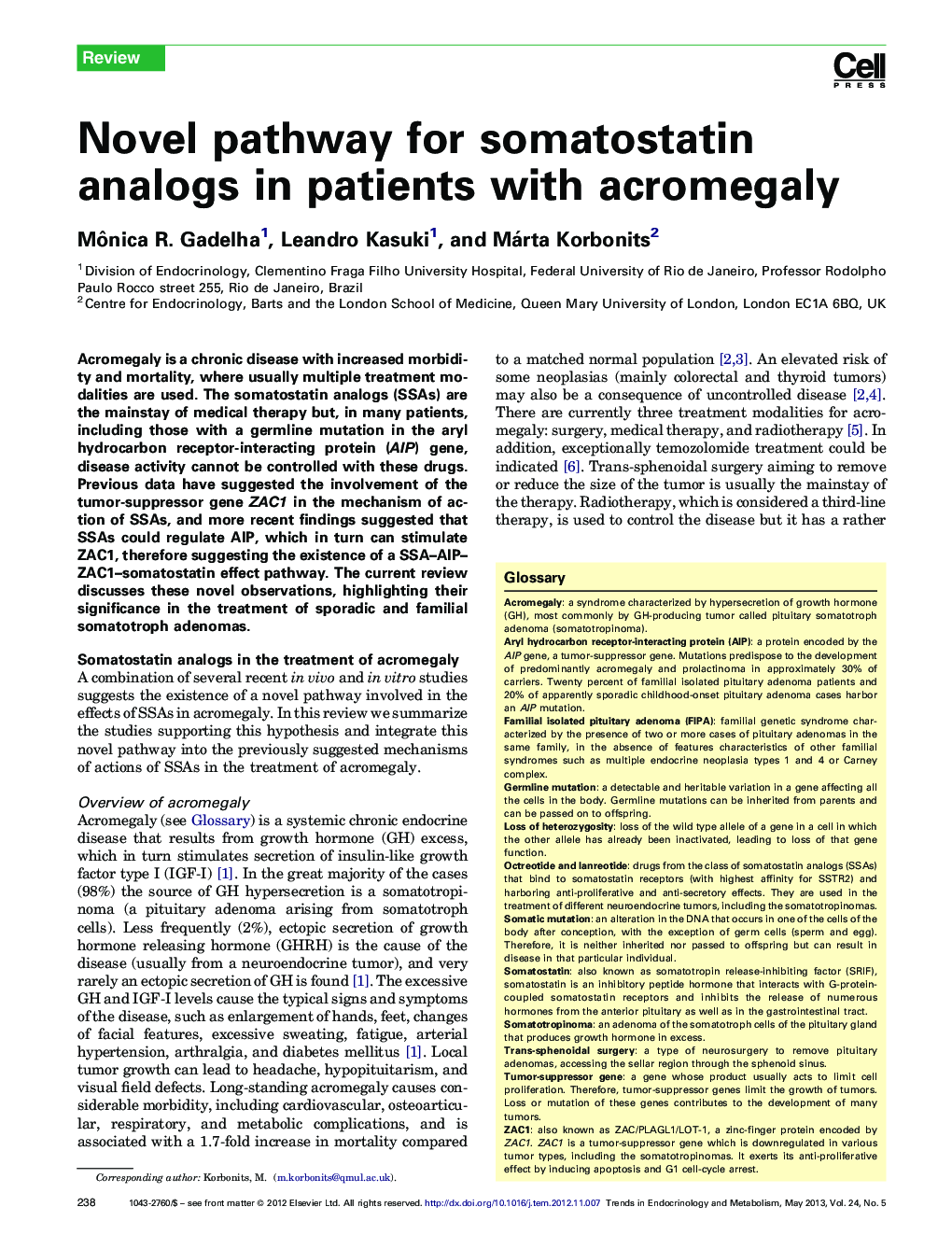 عکس صفحه اول مقاله: Novel pathway for somatostatin analogs in patients with acromegaly Novel pathway for somatostatin analogs in patients with acromegaly
