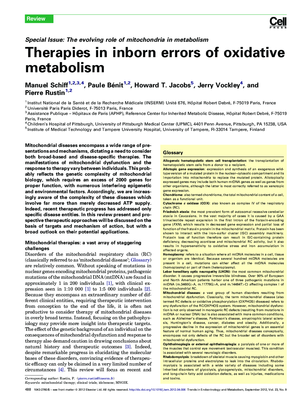 Therapies in inborn errors of oxidative metabolism