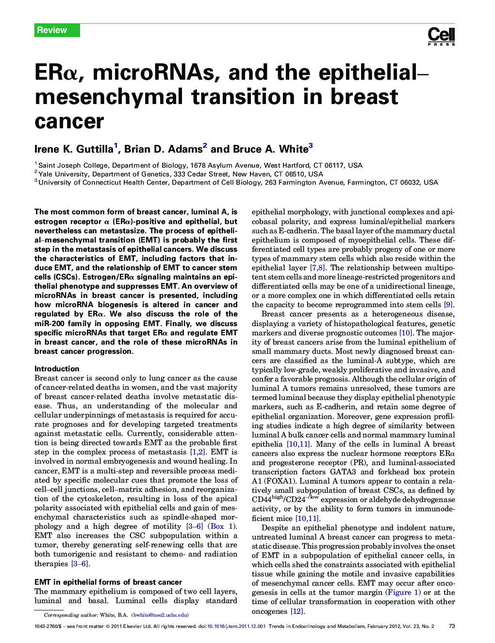 ERα, microRNAs, and the epithelial–mesenchymal transition in breast cancer