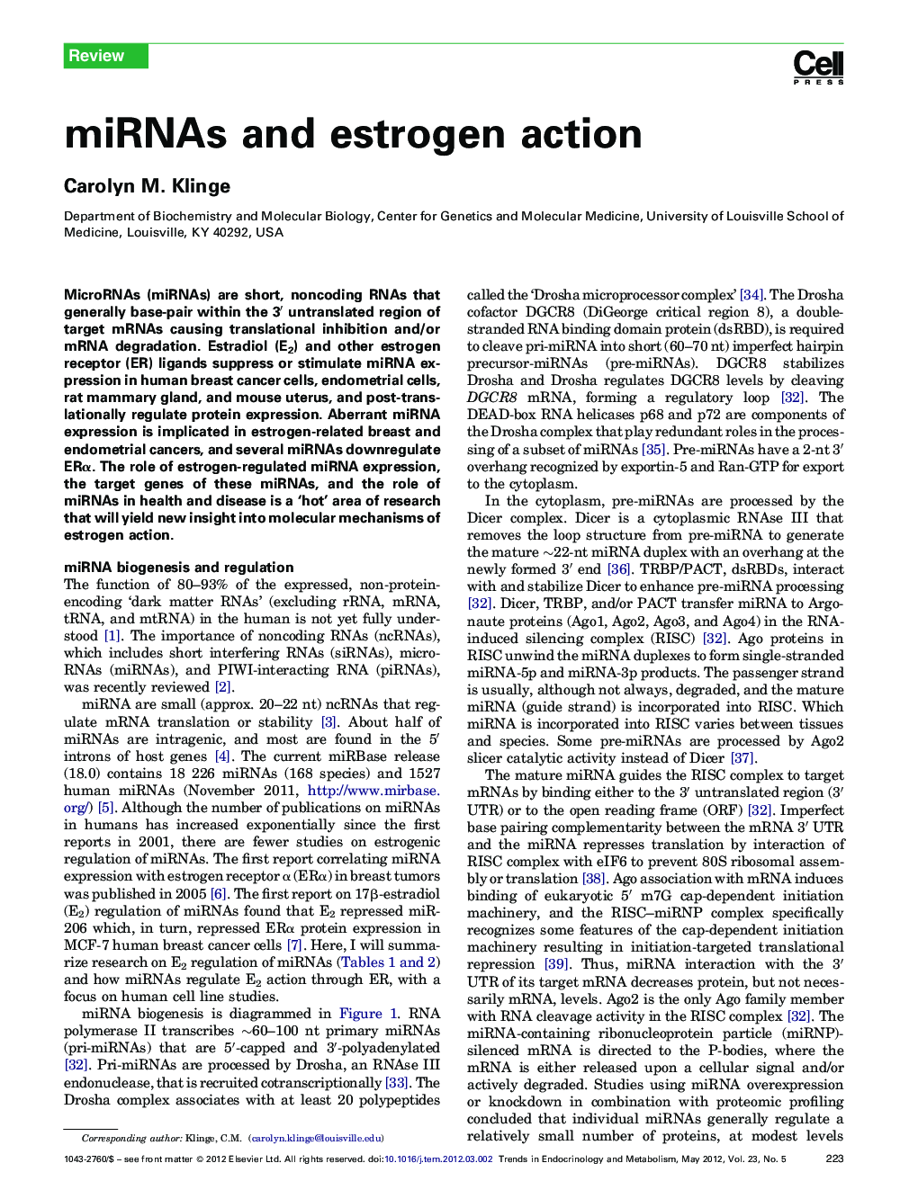 miRNAs and estrogen action