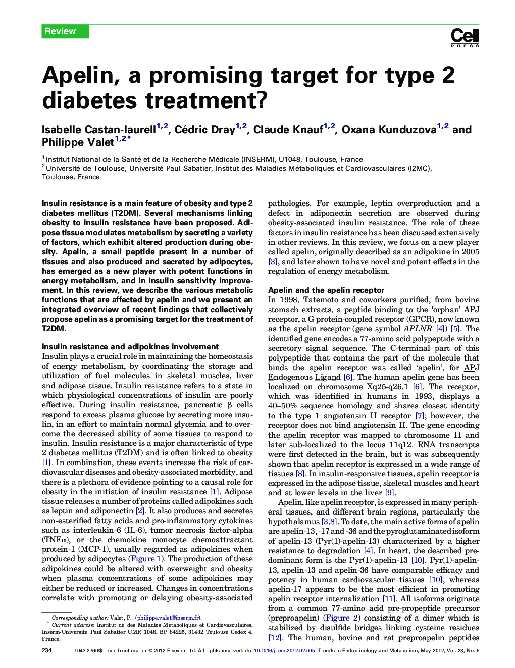 عکس صفحه اول مقاله: Apelin, a promising target for type 2 diabetes treatment? Apelin, a promising target for type 2 diabetes treatment?
