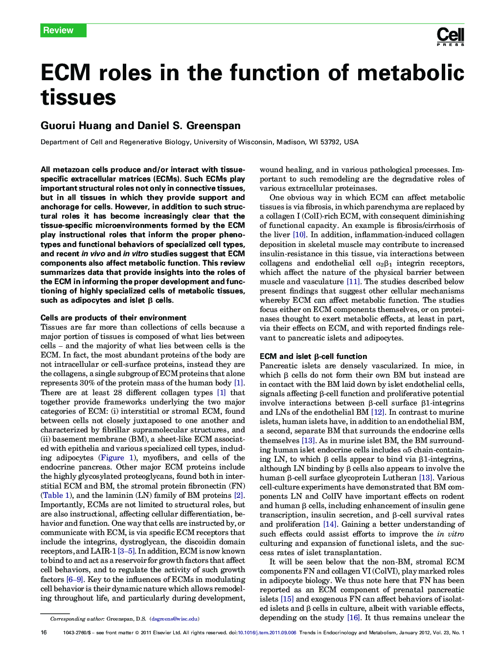ECM roles in the function of metabolic tissues
